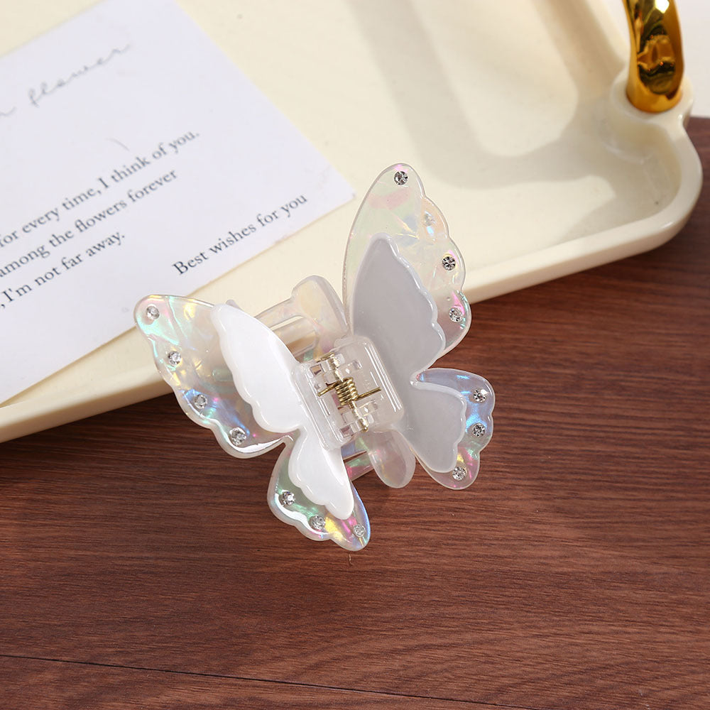 Layered Butterfly Rhinestone Hair Clip - White
