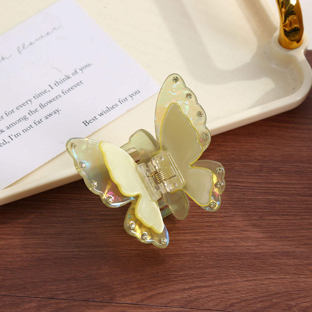 Layered Butterfly Rhinestone Hair Clip - Yellow