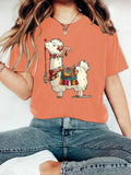 Fluffy Llama Graphic Short Sleeve Tee - Orange