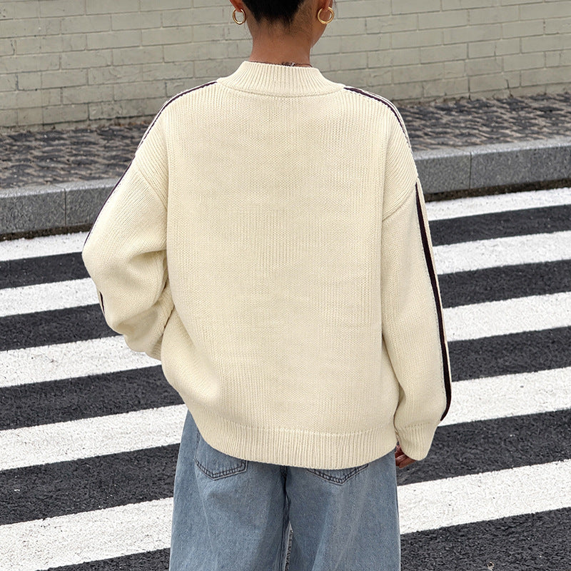 Apricot Stripe Sleeve Frog Button Boxy Knit Cardigan - Apricot - 3