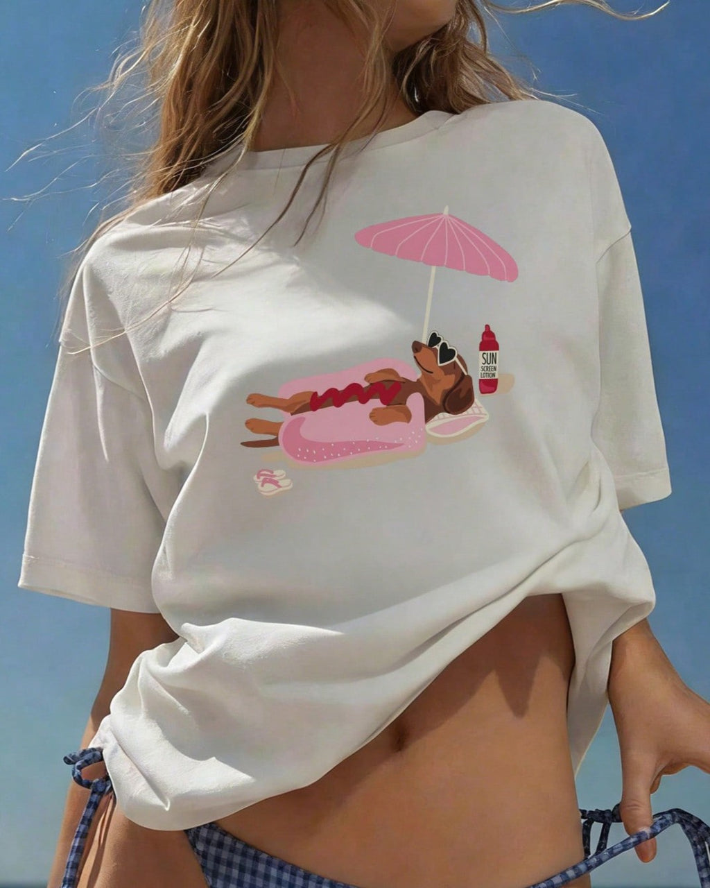 Dachshund Pool Float Graphic Tee - White