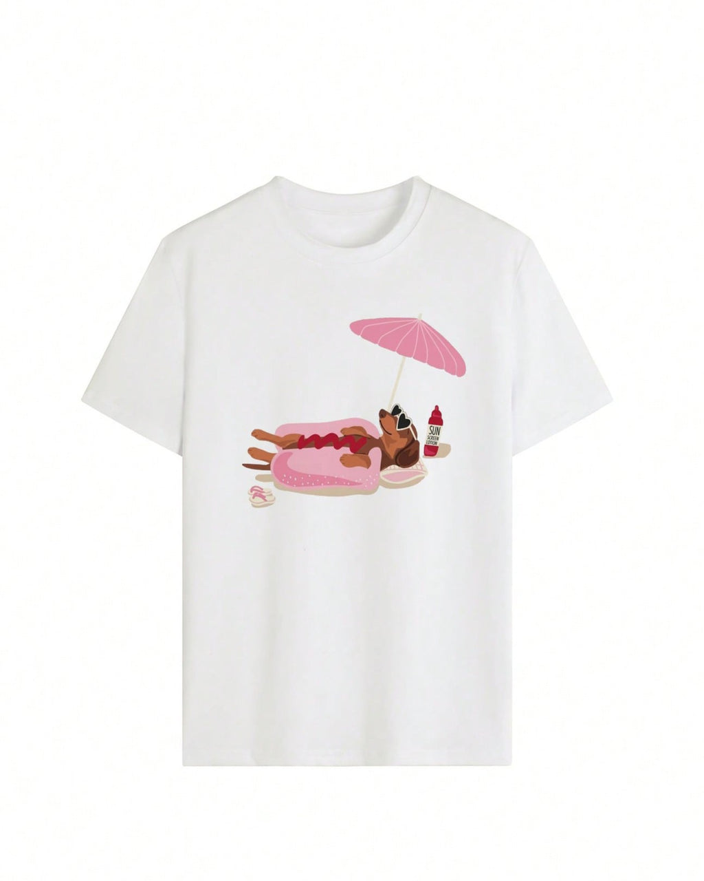Dachshund Pool Float Graphic Tee - White - 1