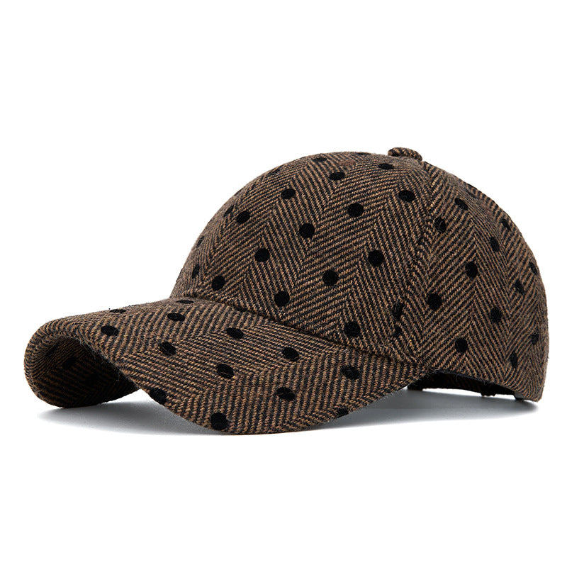 Herringbone Knit Baseball Cap With Dotted Pattern - Coffee