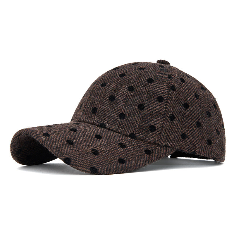 Herringbone Knit Baseball Cap With Dotted Pattern - DBrown