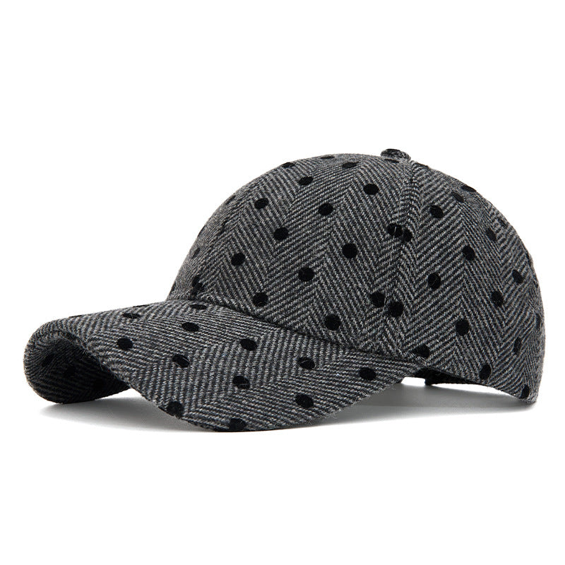 Herringbone Knit Baseball Cap With Dotted Pattern - DarkGrey