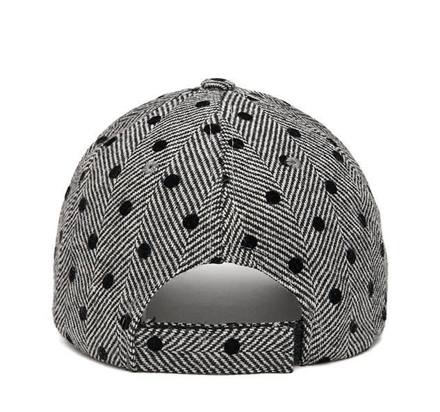 Herringbone Knit Baseball Cap With Dotted Pattern - Grey - 1