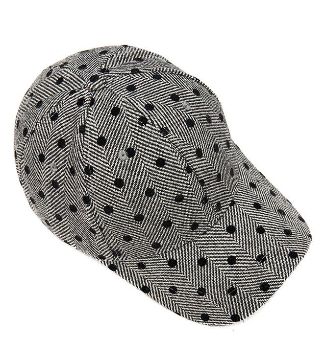 Herringbone Knit Baseball Cap With Dotted Pattern - Grey - 3