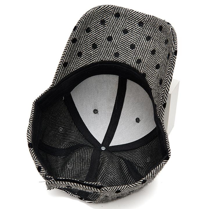 Herringbone Knit Baseball Cap With Dotted Pattern - Grey - 5