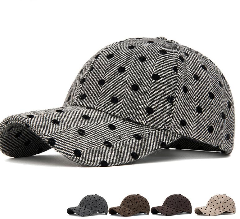 Herringbone Knit Baseball Cap With Dotted Pattern - Grey - 8