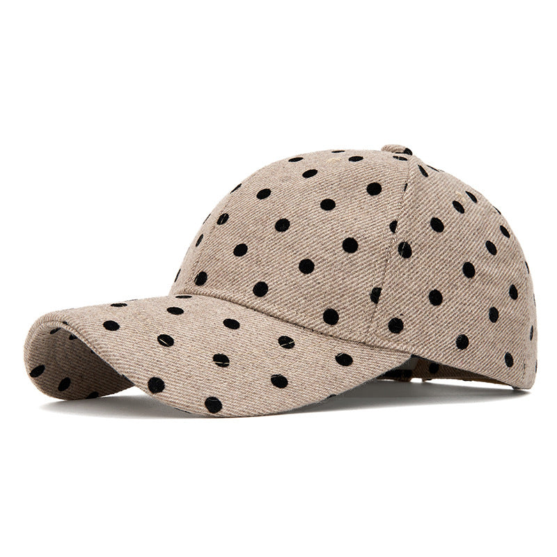 Herringbone Knit Baseball Cap With Dotted Pattern - Khaki
