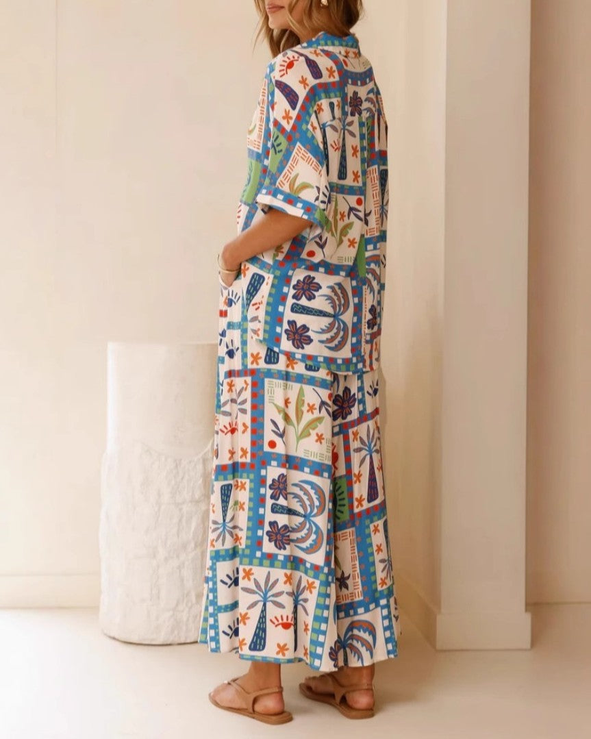 Tropical Patchwork Print Shirt and Pants Set - Color - 3