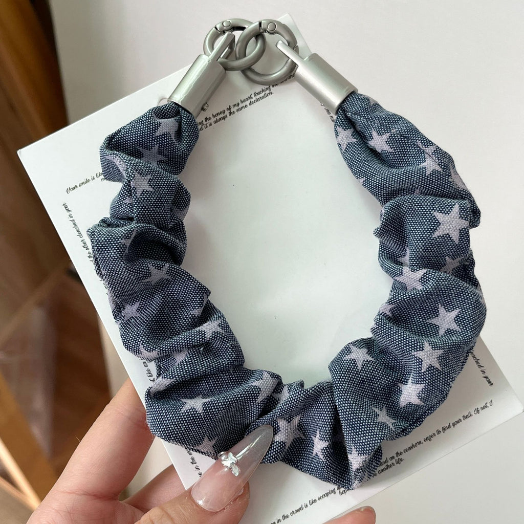 Western Star Denim Scrunchie Phone Wrist Lanyard - Blue