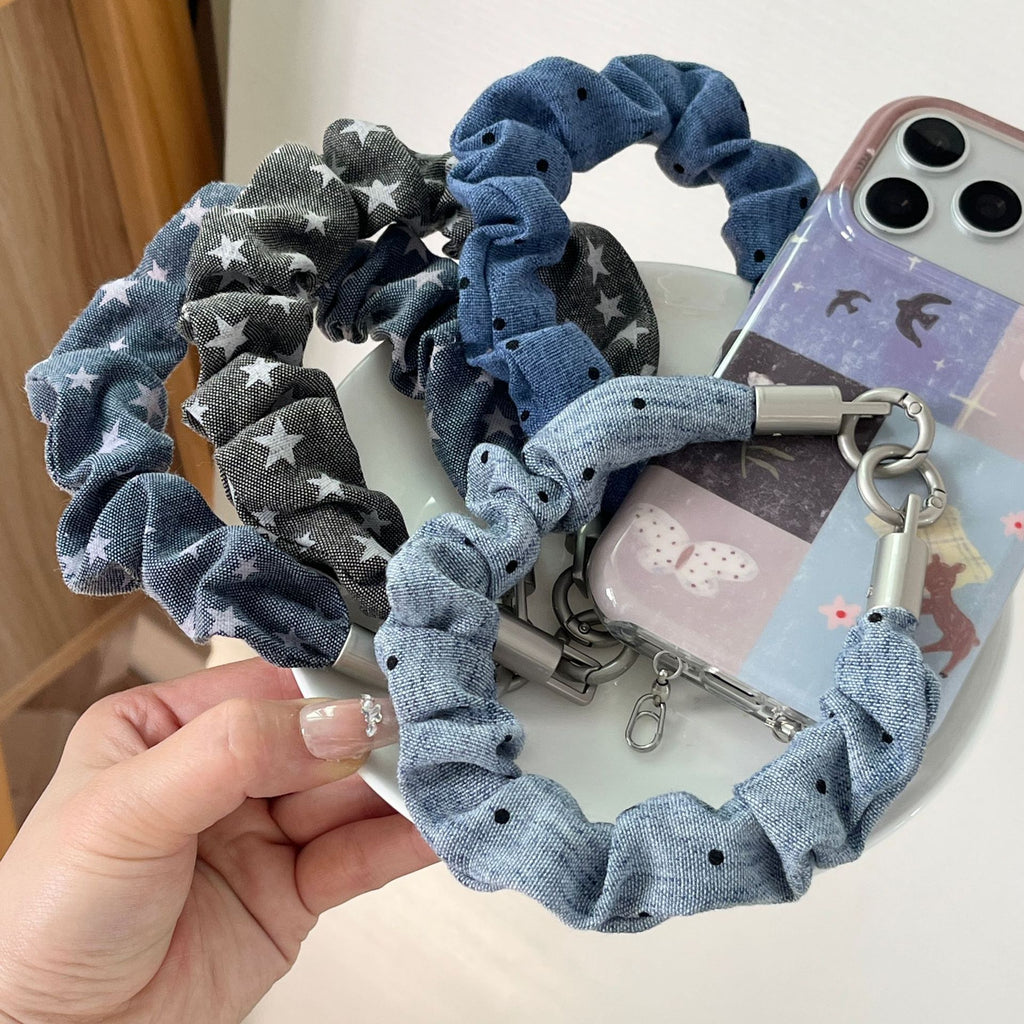 Western Star Denim Scrunchie Phone Wrist Lanyard - Darkblue