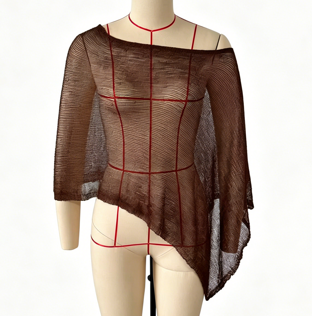 Sheer Knit Asymmetric Beach Cover Up - Coffee - 1