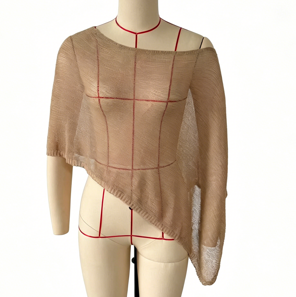 Sheer Knit Asymmetric Beach Cover Up - Khaki