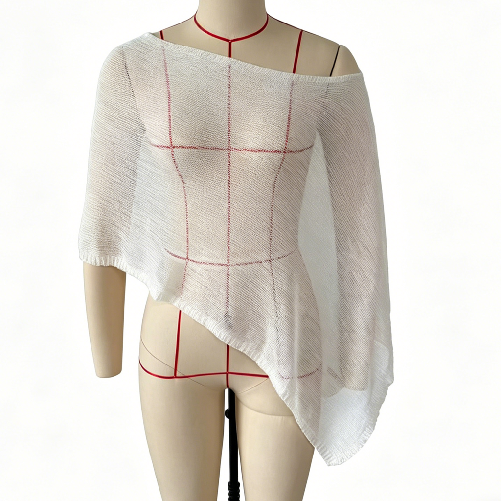 Sheer Knit Asymmetric Beach Cover Up - White