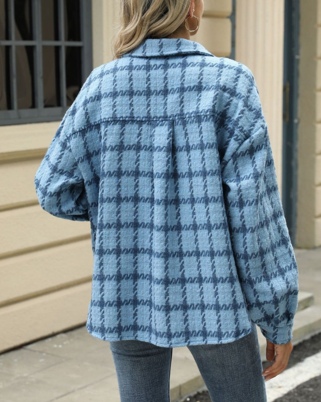 Tweed Check Flap Pocket Shacket - Blue - 1