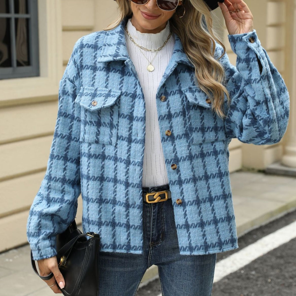 Tweed Check Flap Pocket Shacket - Blue - 2