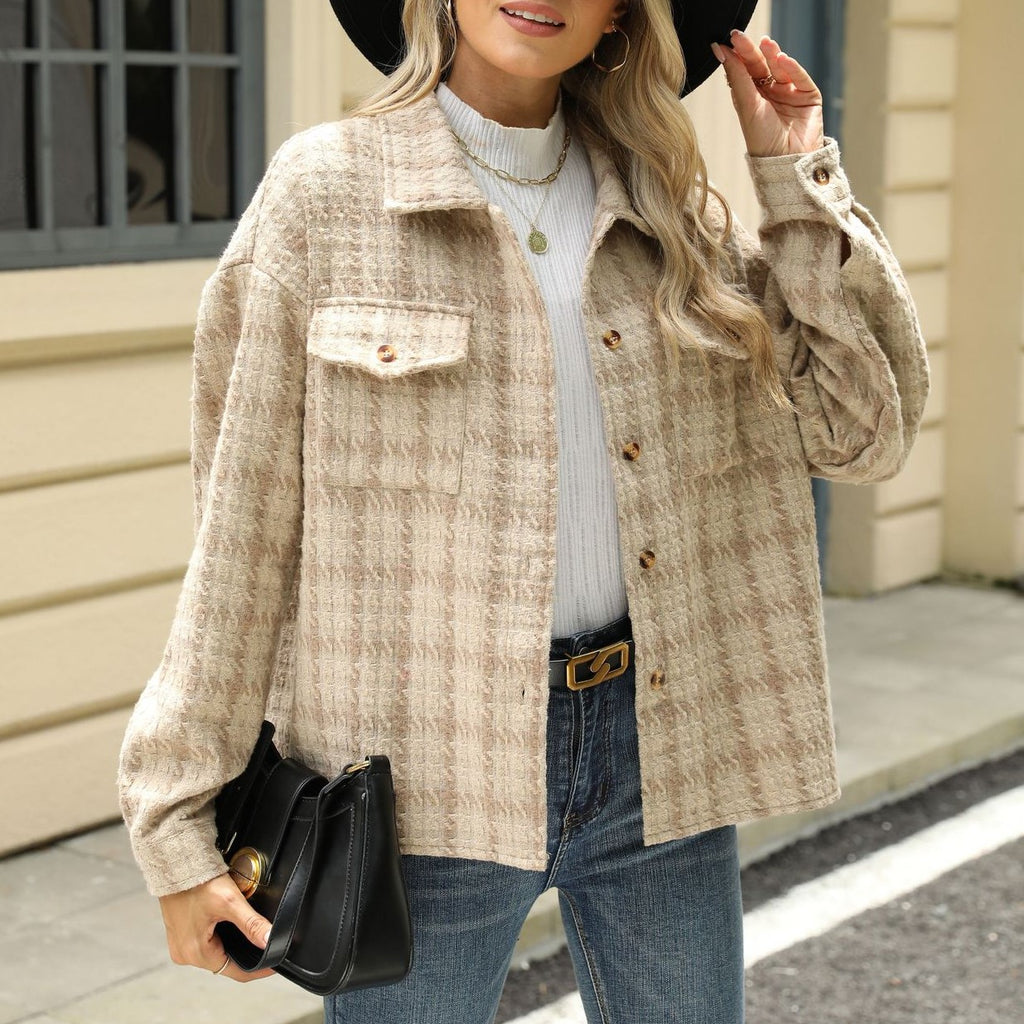 Tweed Check Flap Pocket Shacket - Khaki