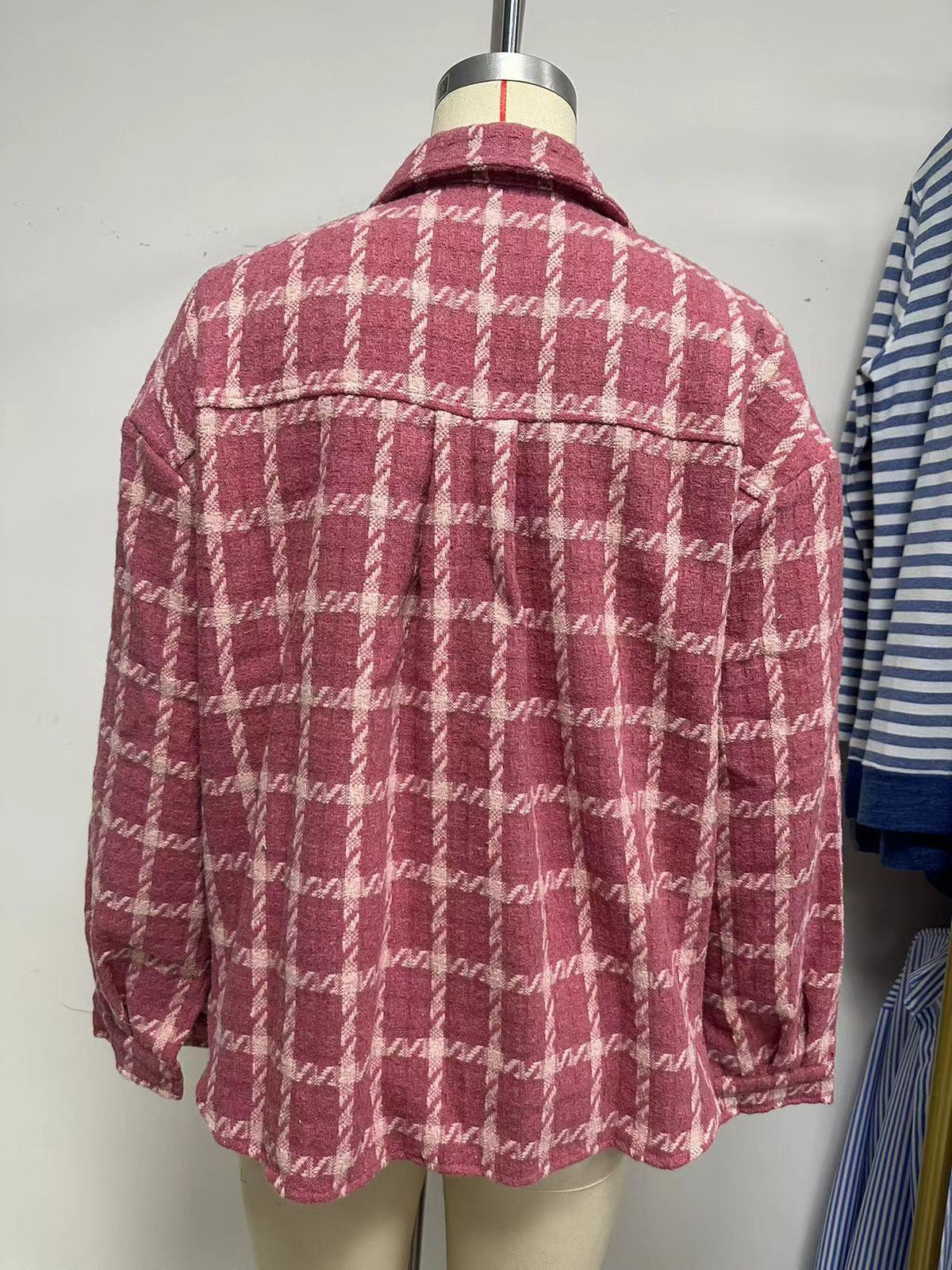 Tweed Check Flap Pocket Shacket - RoseRed - 1