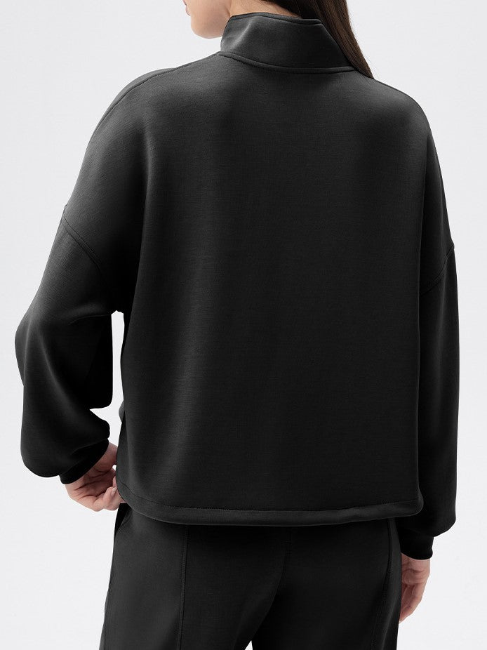 Half Zip Funnel Neck Oversized Sweatshirt - Black - 4