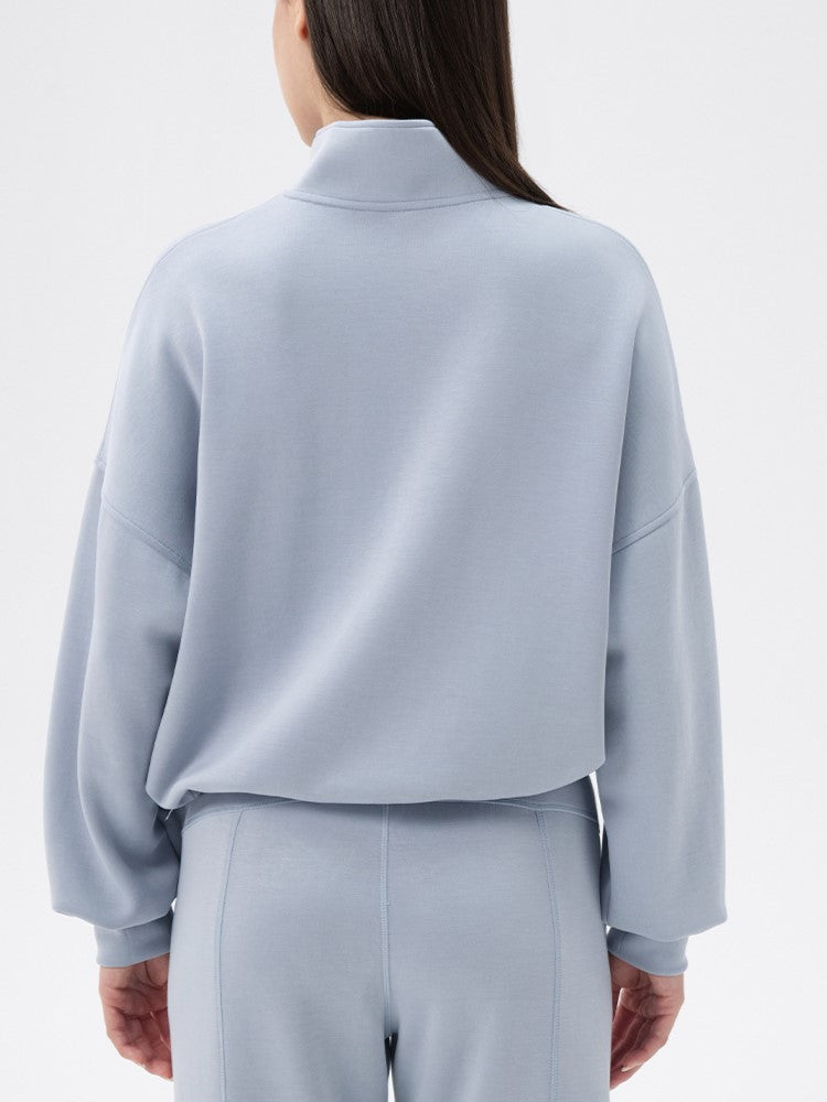 Half Zip Funnel Neck Oversized Sweatshirt - Blue - 4