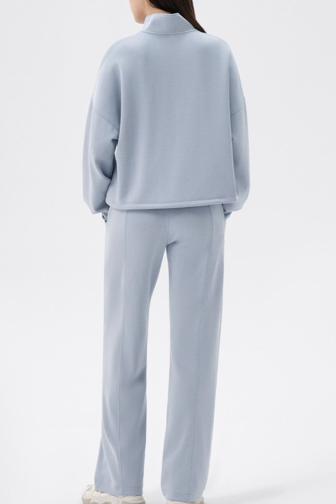 Half Zip Funnel Neck Oversized Sweatshirt - Blue - 5