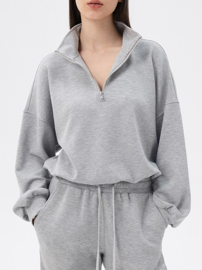 Half Zip Funnel Neck Oversized Sweatshirt - Grey