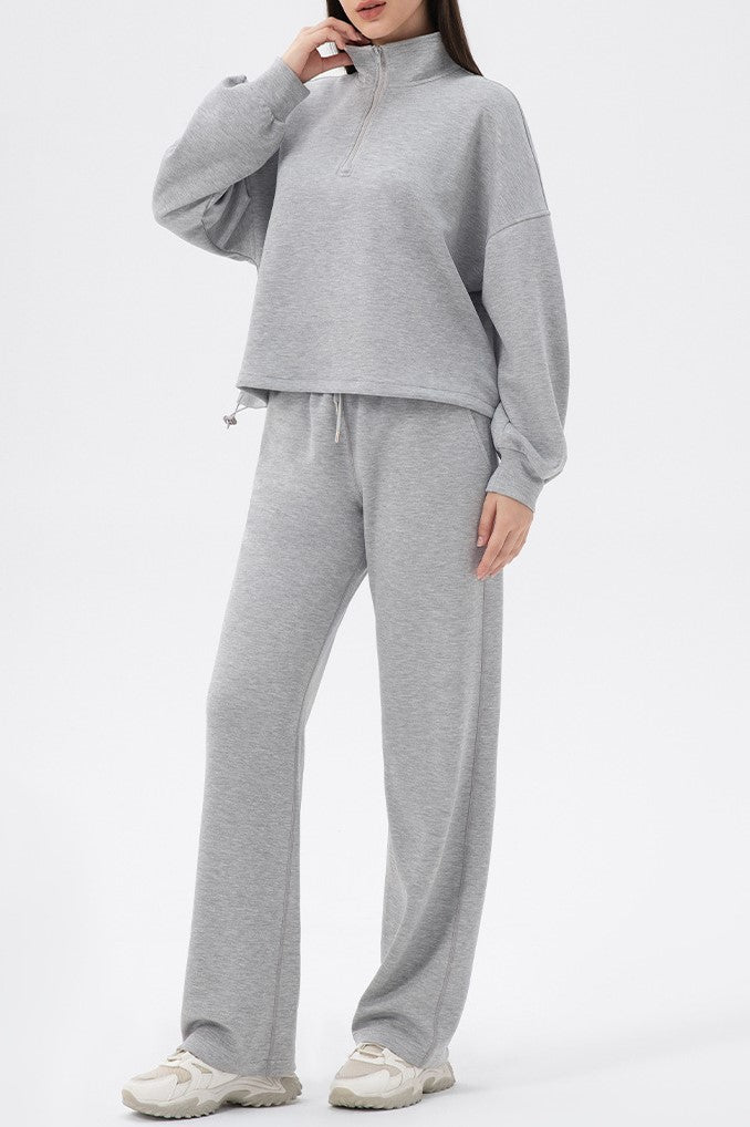 Half Zip Funnel Neck Oversized Sweatshirt - Grey - 2