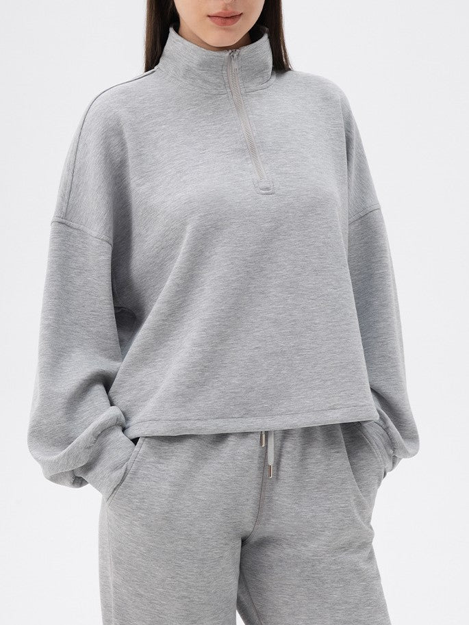 Half Zip Funnel Neck Oversized Sweatshirt - Grey - 3
