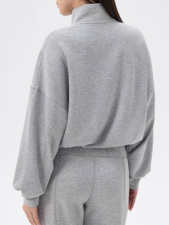 Half Zip Funnel Neck Oversized Sweatshirt - Grey - 4
