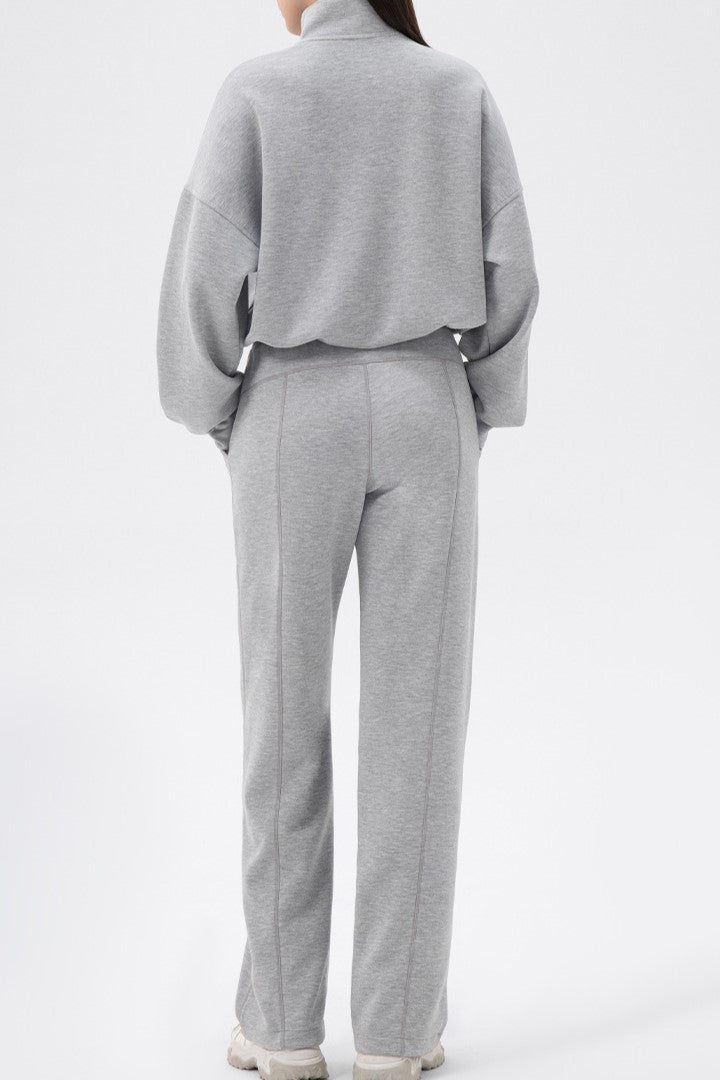 Half Zip Funnel Neck Oversized Sweatshirt - Grey - 5