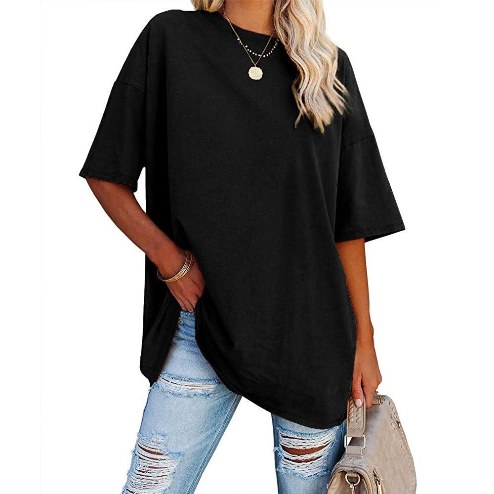 Oversized Crew Neck Drop Shoulder Tee - Black