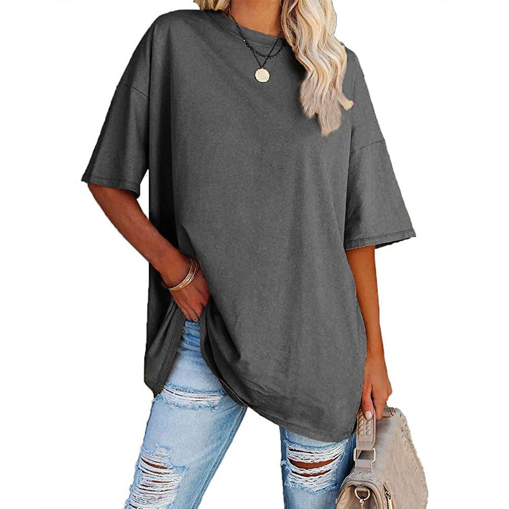 Oversized Crew Neck Drop Shoulder Tee - DarkGray