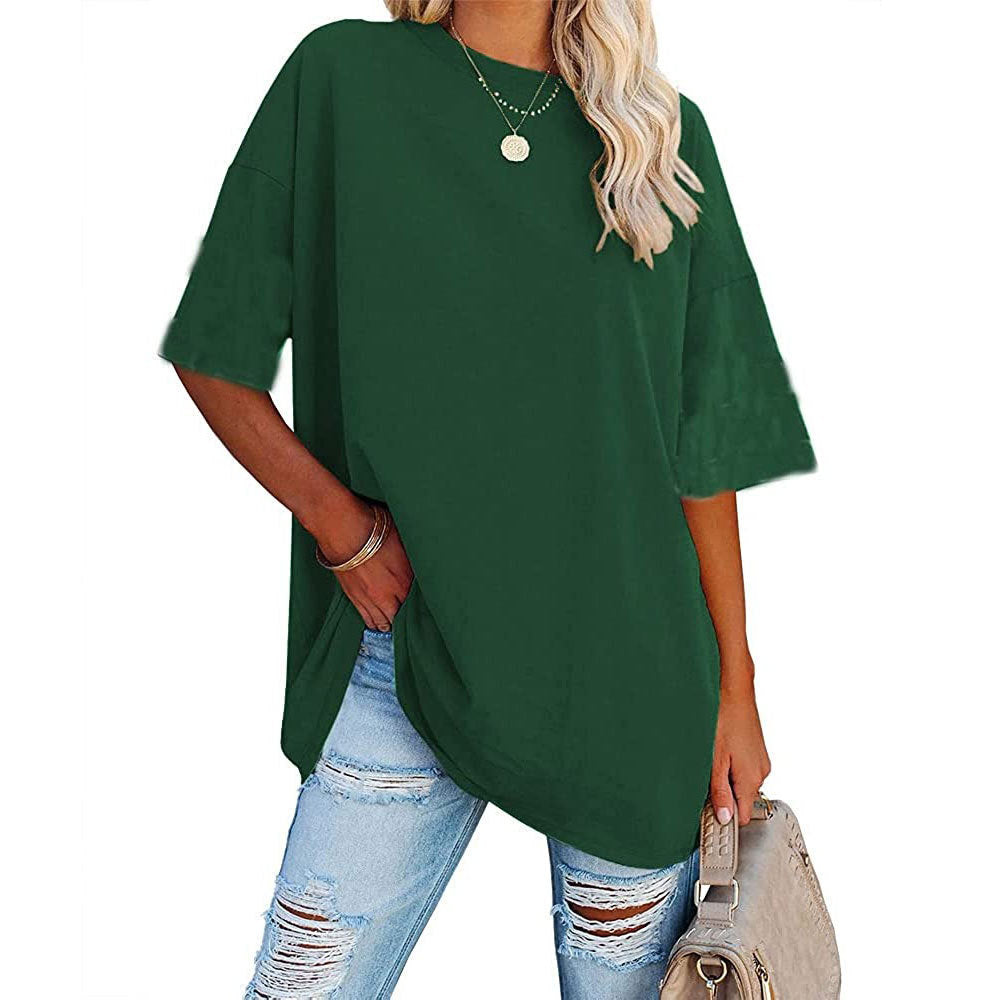 Oversized Crew Neck Drop Shoulder Tee - Green