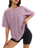 Oversized Crew Neck Drop Shoulder Tee - LightPurple
