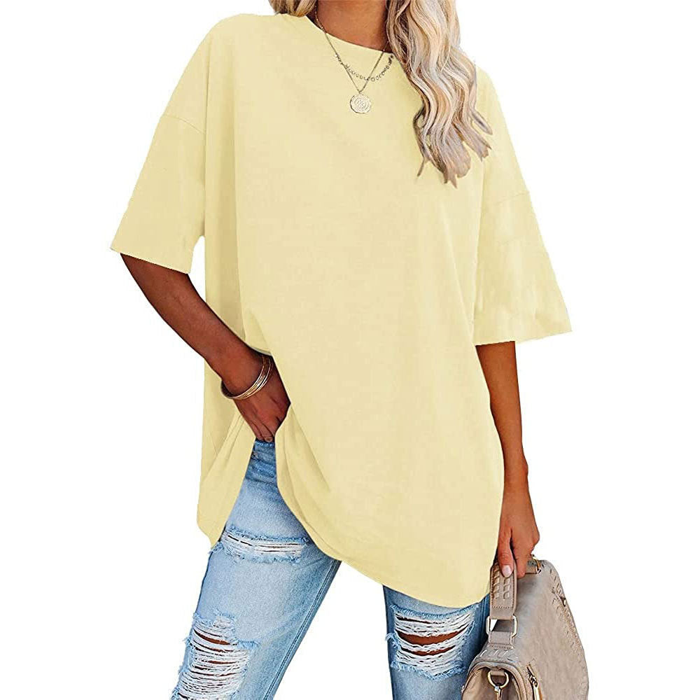 Oversized Crew Neck Drop Shoulder Tee - LightYellow
