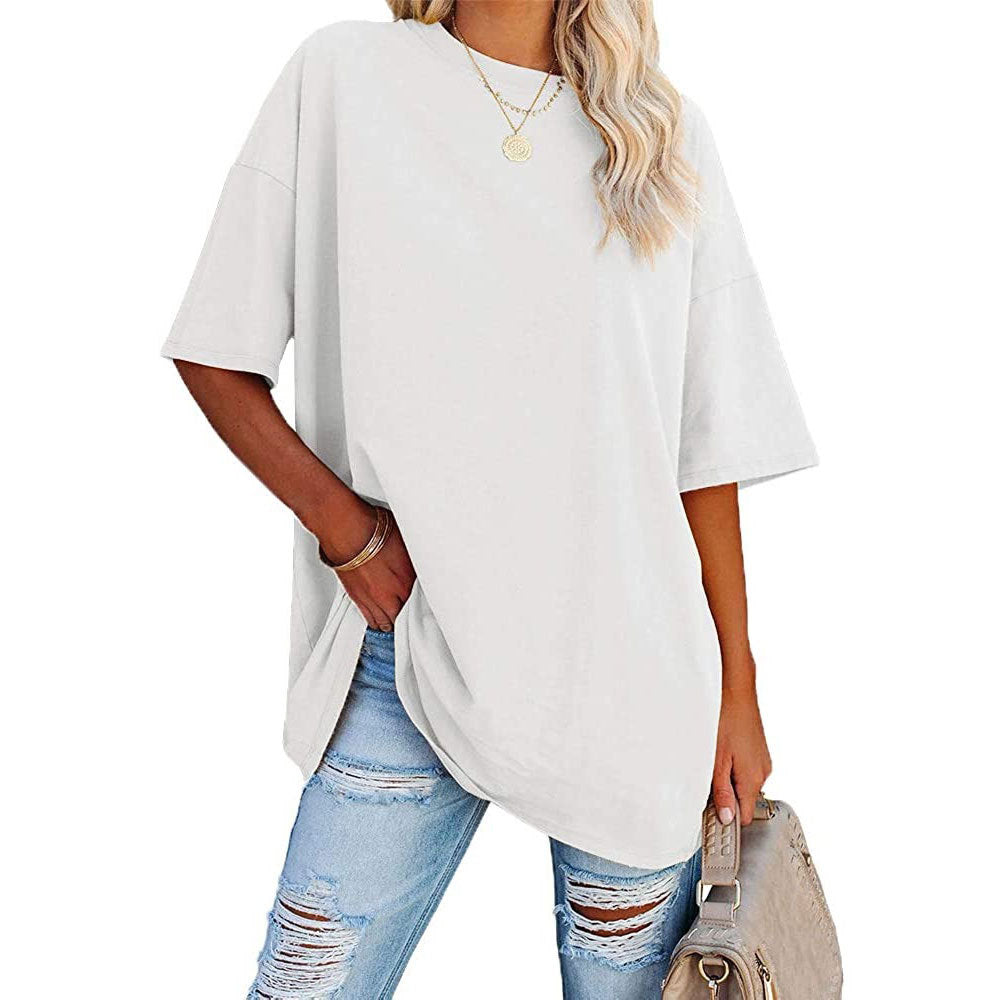 Oversized Crew Neck Drop Shoulder Tee - White