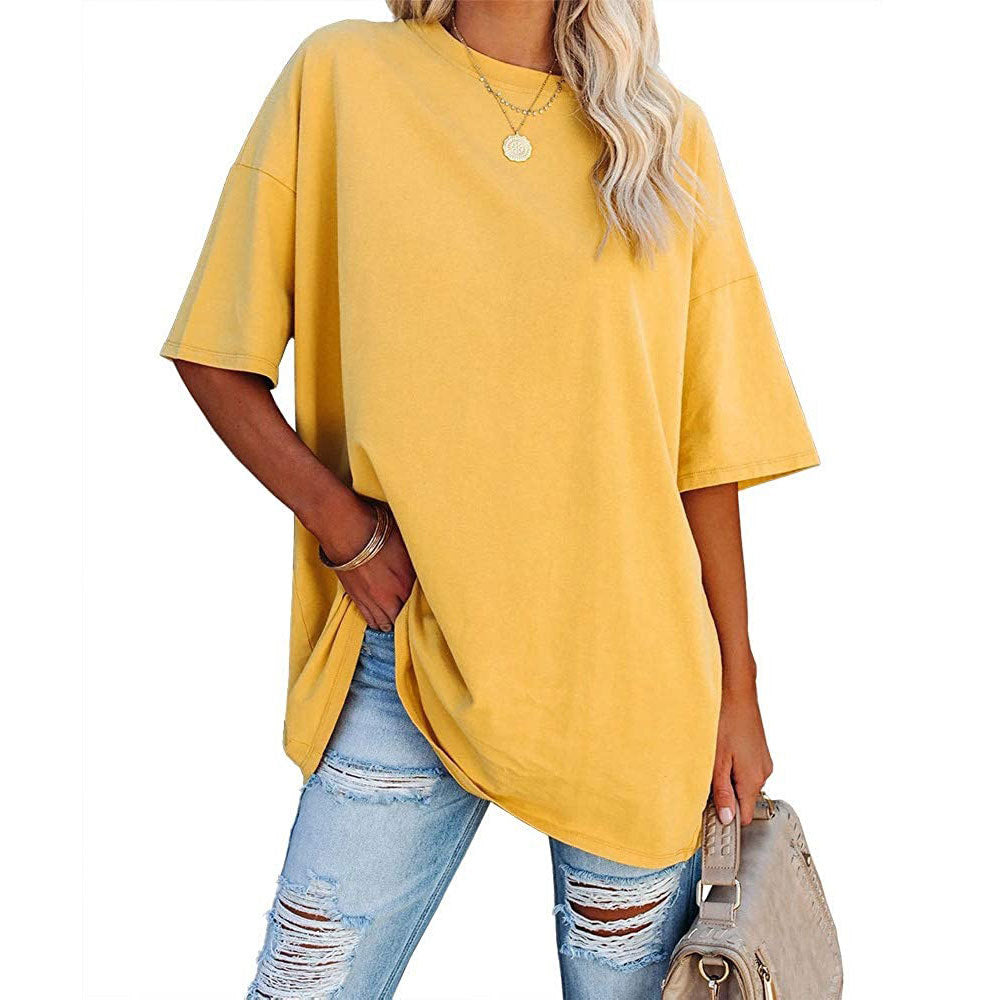 Oversized Crew Neck Drop Shoulder Tee - Yellow