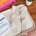 Checked Tweed Long Tail Bow Hair Clip - Beige