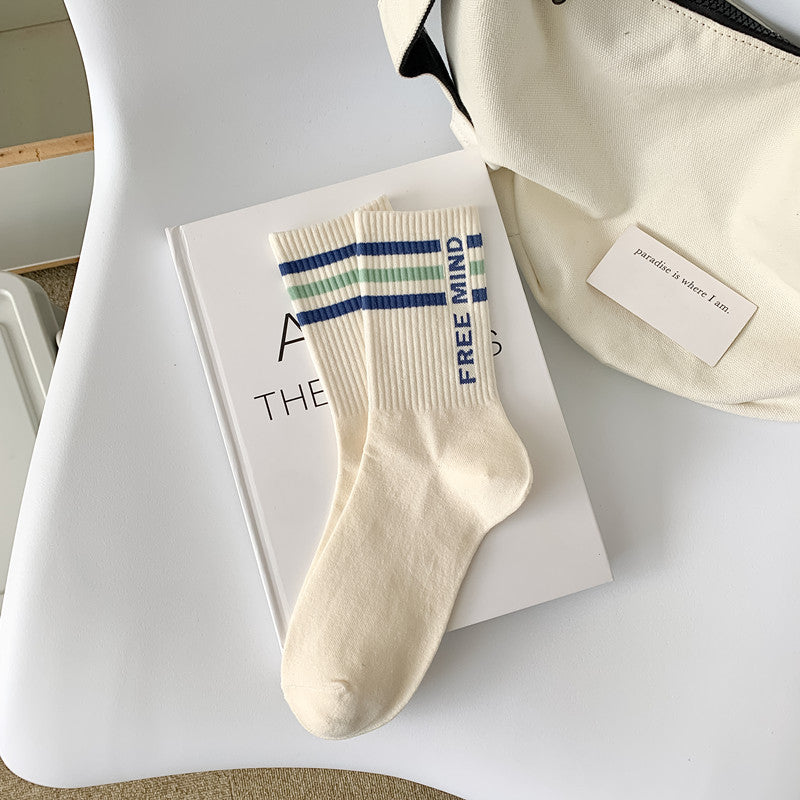 Varsity Stripe Lettered Crew Socks - FREEMIND