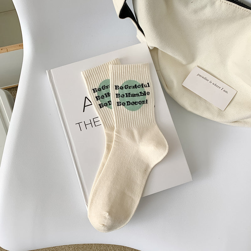 Varsity Stripe Lettered Crew Socks - Grateful