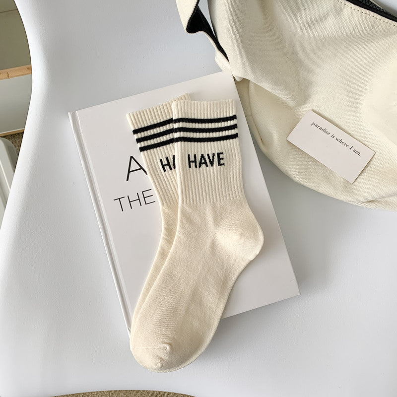 Varsity Stripe Lettered Crew Socks - HAVE