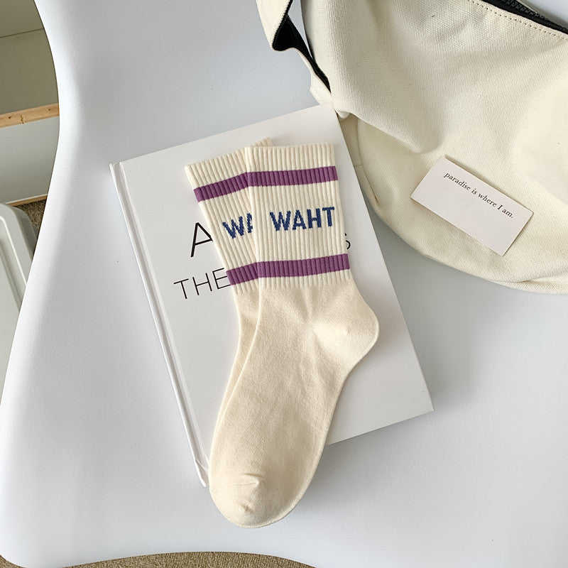 Varsity Stripe Lettered Crew Socks - WAHT