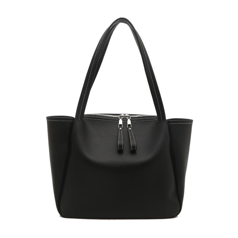 Slouchy Faux Leather Zip Tote Bag - Black