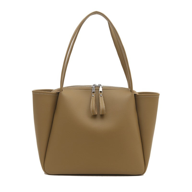 Slouchy Faux Leather Zip Tote Bag - Olive