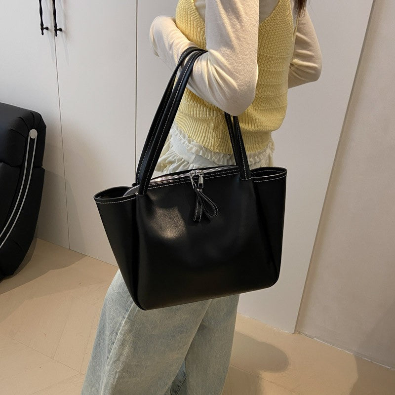 Slouchy Faux Leather Zip Tote Bag