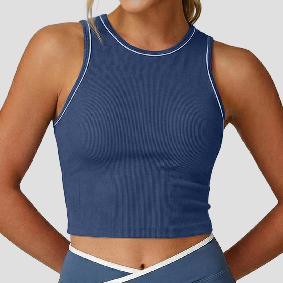 Contrast Trim Cropped Sport Vest - DarkBlue