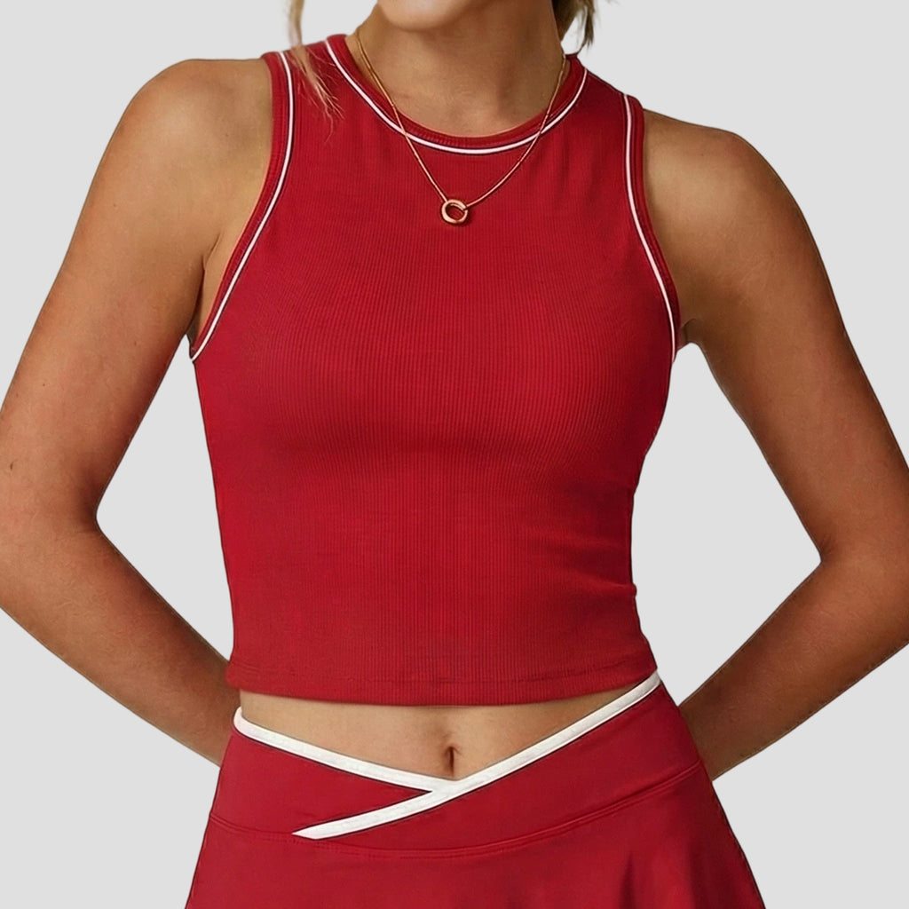 Contrast Trim Cropped Sport Vest - Red