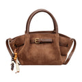 Faux Suede Belted Winged Top Handle Bag - Tan